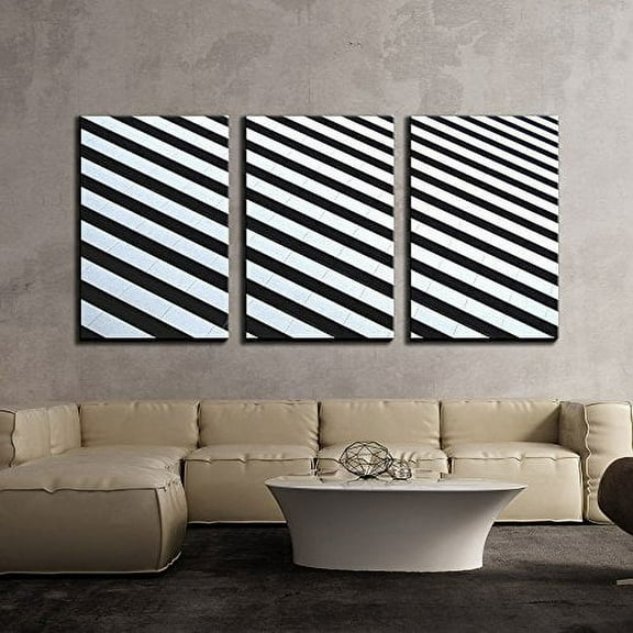 wall26 - 3 Piece Canvas Wall Art - Abstract Design of Black and White Stripe - Modern Home Art Stretched and Framed Ready to Hang - 24"x36"x3 Panels