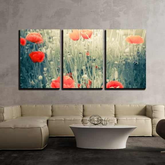 wall26 - 3 Piece Canvas Wall Art - Abstract Floral Background in Vintage Style with Soft Selective Focus - Modern Home Art Stretched and Framed Ready to Hang - 24"x36"x3 Panels