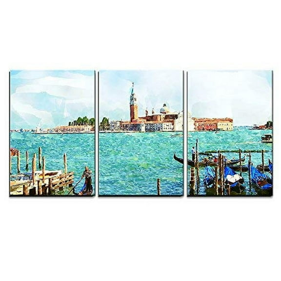wall26 - 3 Piece Canvas Wall Art - Abstract Watercolor Digital Generated Painting of The Church - Modern Home Art Stretched and Framed Ready to Hang - 16"x24"x3 Panels