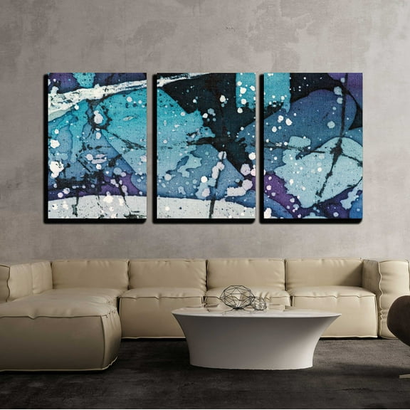 wall26 - 3 Piece Canvas Wall Art - Abstraction Turquoise and Violet, Hot Batik Background Texture - Modern Home Art Stretched and Framed Ready to Hang - 16"x24"x3 Panels