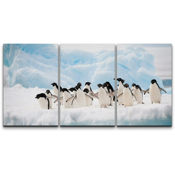 wall26 - 3 Piece Canvas Wall Art - Adelie Penguins Colony on The Iceberg Antarctica - Modern Home Art Stretched and Framed Ready to Hang - 24"x36"x3 Panels