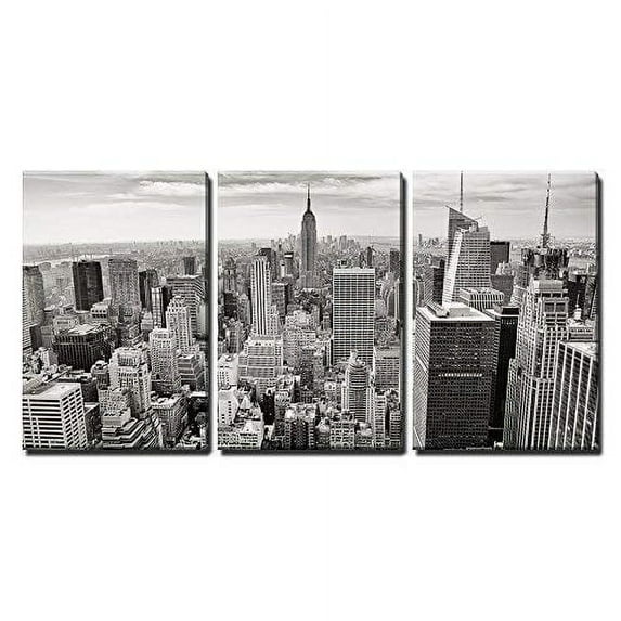 wall26 - 3 Piece Canvas Wall Art - Aerial View of Manhattan, New York City USA - Modern Home Art Stretched and Framed Ready to Hang - 16"x24"x3 Panels