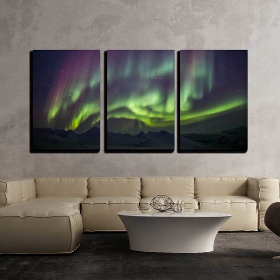 wall26 - 3 Piece Canvas Wall Art - Arctic Magical Landscape - Northern Lights - Modern Home Art Stretched and Framed Ready to Hang - 16"x24"x3 Panels