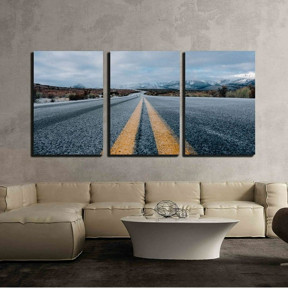 wall26 - 3 Piece Canvas Wall Art - a Asphalt Road Lead to The Mountain - Modern Home Art Stretched and Framed Ready to Hang - 16"x24"x3 Panels