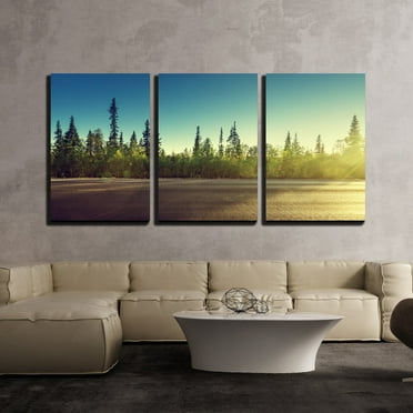 wall26 - 3 Piece Canvas Wall Art - Asphalt Road in Forest - Modern Home Art Stretched and Framed Ready to Hang - 16&quot;x24&quot;x3 Panels