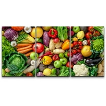 wall26 - 3 Piece Canvas Wall Art - Assortment of Fresh Fruits and Vegetables - Modern Home Art Stretched and Framed Ready to Hang - 24"x36"x3 Panels