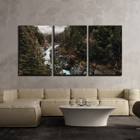 wall26 - 3 Piece Canvas Wall Art - Autumn Landscape with River Travelling Through Mountain - Modern Home Art Stretched and Framed Ready to Hang - 24"x36"x3 Panels