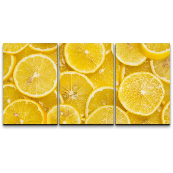 wall26 - 3 Piece Canvas Wall Art - Background of Sliced Ripe Lemons Organic, Pattern - Modern Home Art Stretched and Framed Ready to Hang - 16"x24"x3 Panels