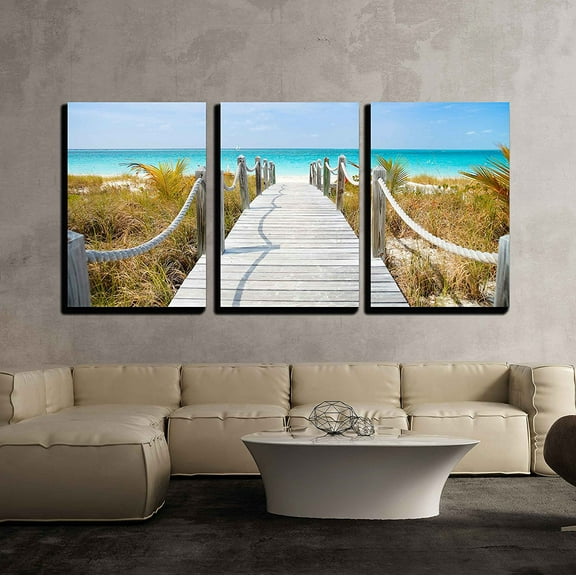 wall26 - 3 Piece Canvas Wall Art - Beautiful Beach at Caribbean Providenciales Island in Turks and Caicos - Modern Home Art Stretched and Framed Ready to Hang - 24"x36"x3 Panels