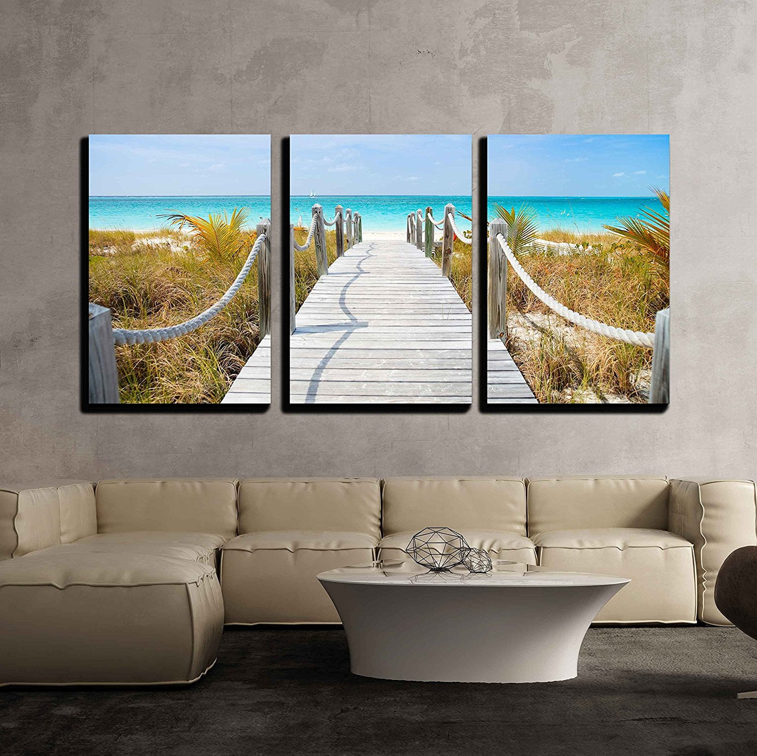 wall26 3 Piece Canvas Wall Art Beautiful Beach at Caribbean Providenciales Island in Turks