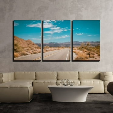 wall26 - 3 Piece Canvas Wall Art - Beautiful Blue Sky with Asphalt Highways Road in Rural Scene - Modern Home Art Stretched and Framed Ready to Hang - 16&quot;x24&quot;x3 Panels