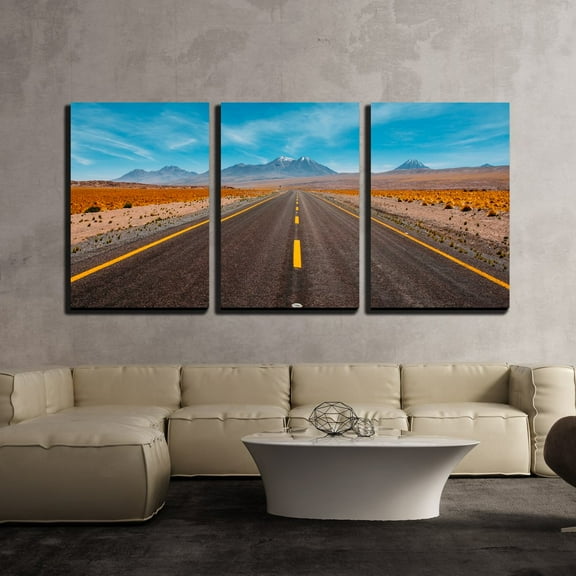 wall26 - 3 Piece Canvas Wall Art - Beautiful Image of Empty Asphalt Road Through Field - Modern Home Art Stretched and Framed Ready to Hang - 16"x24"x3 Panels