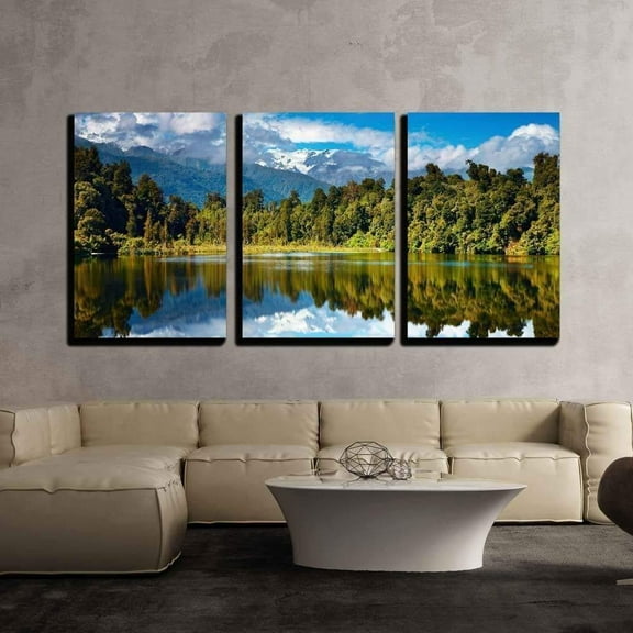 wall26 - 3 Piece Canvas Wall Art - Beautiful Lake, Southern Alps, New Zealand - Modern Home Art Stretched and Framed Ready to Hang - 24"x36"x3 Panels