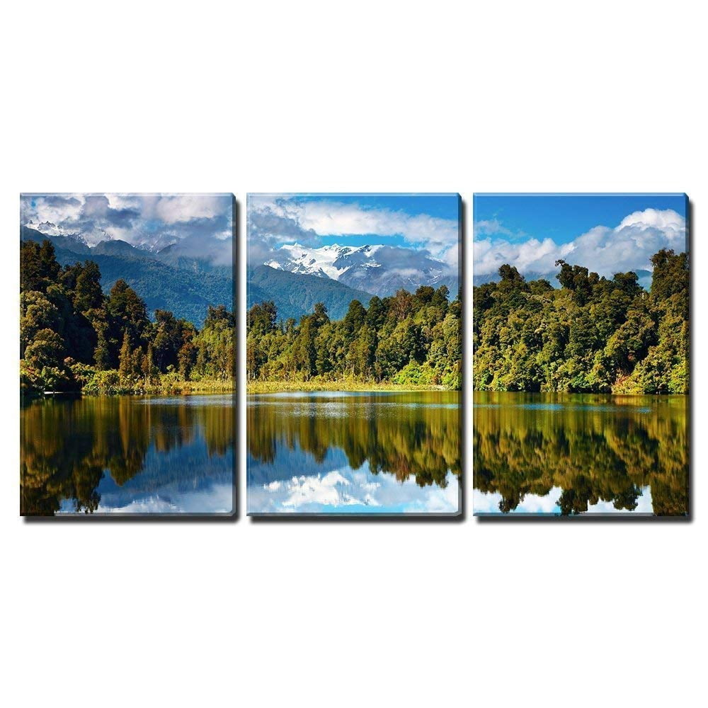 wall26 - 3 Piece Canvas Wall Art - Beautiful Lake, Southern Alps, New ...