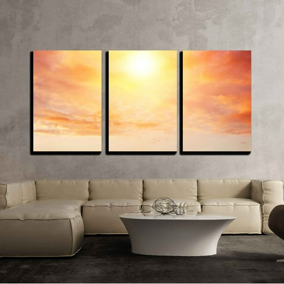 wall26 - 3 Piece Canvas Wall Art - Beautiful Natural Background. Fantastic Red Sunset and Dark Ominous Clouds - Modern Home Art Stretched and Framed Ready to Hang - 24"x36"x3 Panels