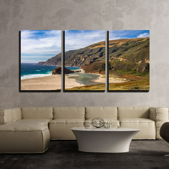 wall26 - 3 Piece Canvas Wall Art - Beautiful Seascape with Mountains - Modern Home Art Stretched and Framed Ready to Hang - 16"x24"x3 Panels