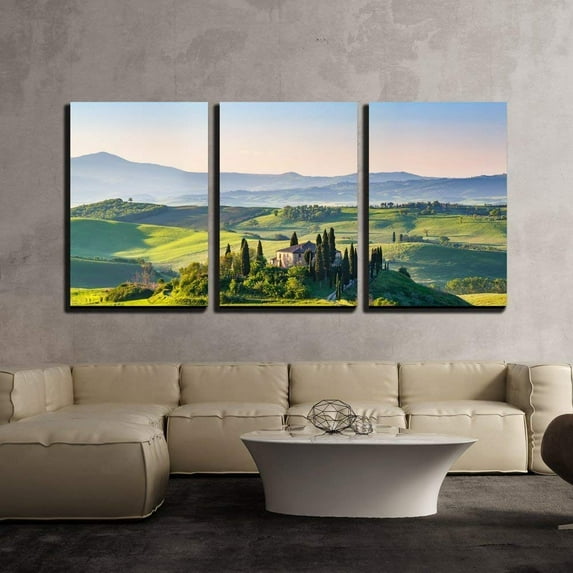 wall26 - 3 Piece Canvas Wall Art - Beautiful Spring Landscape in Tuscany, Italy - Modern Home Art Stretched and Framed Ready to Hang - 24"x36"x3 Panels