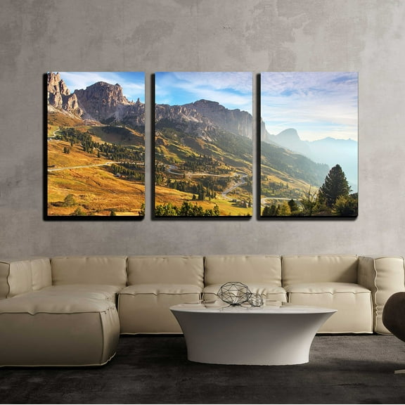 wall26 - 3 Piece Canvas Wall Art - Beautiful Summer Landscape in The Mountains Sunrise - Italy Alp Dolomites - Modern Home Art Stretched and Framed Ready to Hang - 16"x24"x3 Panels