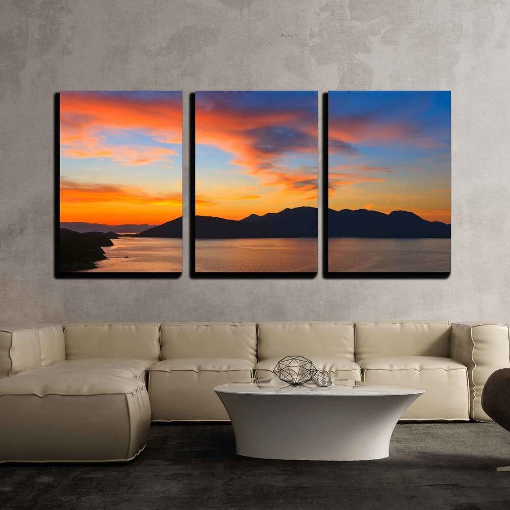 wall26 - 3 Piece Canvas Wall Art - Beautiful Sunset in Greece - Modern ...