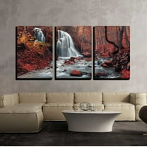 wall26 - 3 Piece Canvas Wall Art - Beautiful Waterfall in Autumn Forest. Silver Stream Waterfall. Autumn Forest in Crimea - Modern Home Art Stretched and Framed Ready to Hang - 24"x36"x3 Pa
