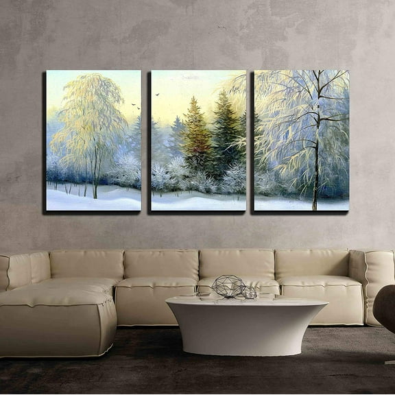 wall26 - 3 Piece Canvas Wall Art - Beautiful Winter Landscape - Modern Home Art Stretched and Framed Ready to Hang - 24"x36"x3 Panels