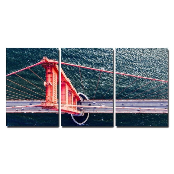 wall26 - 3 Piece Canvas Wall Art - Bird's-Eye View of Golden Gate Bridge,San Francisco, Ca,USA - Modern Home Art Stretched and Framed Ready to Hang - 24"x36"x3 Panels