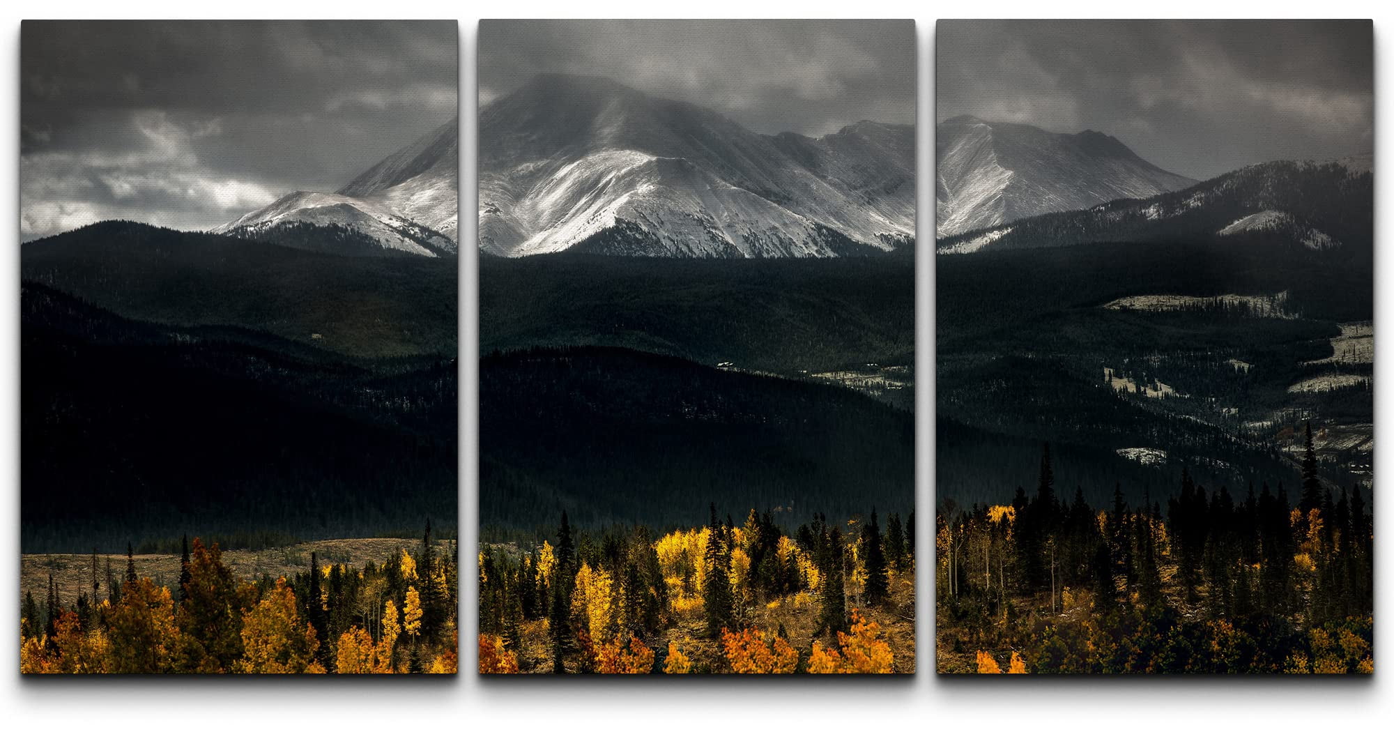 wall26 - 3 Piece Canvas Wall Art - Black Mountains Under Heavy Clouds ...
