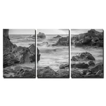 wall26 - 3 Piece Canvas Wall Art - a Black and White Shot Looking Out to The Pacific Ocean. - Modern Home Art Stretched and Framed Ready to Hang - 24"x36"x3 Panels