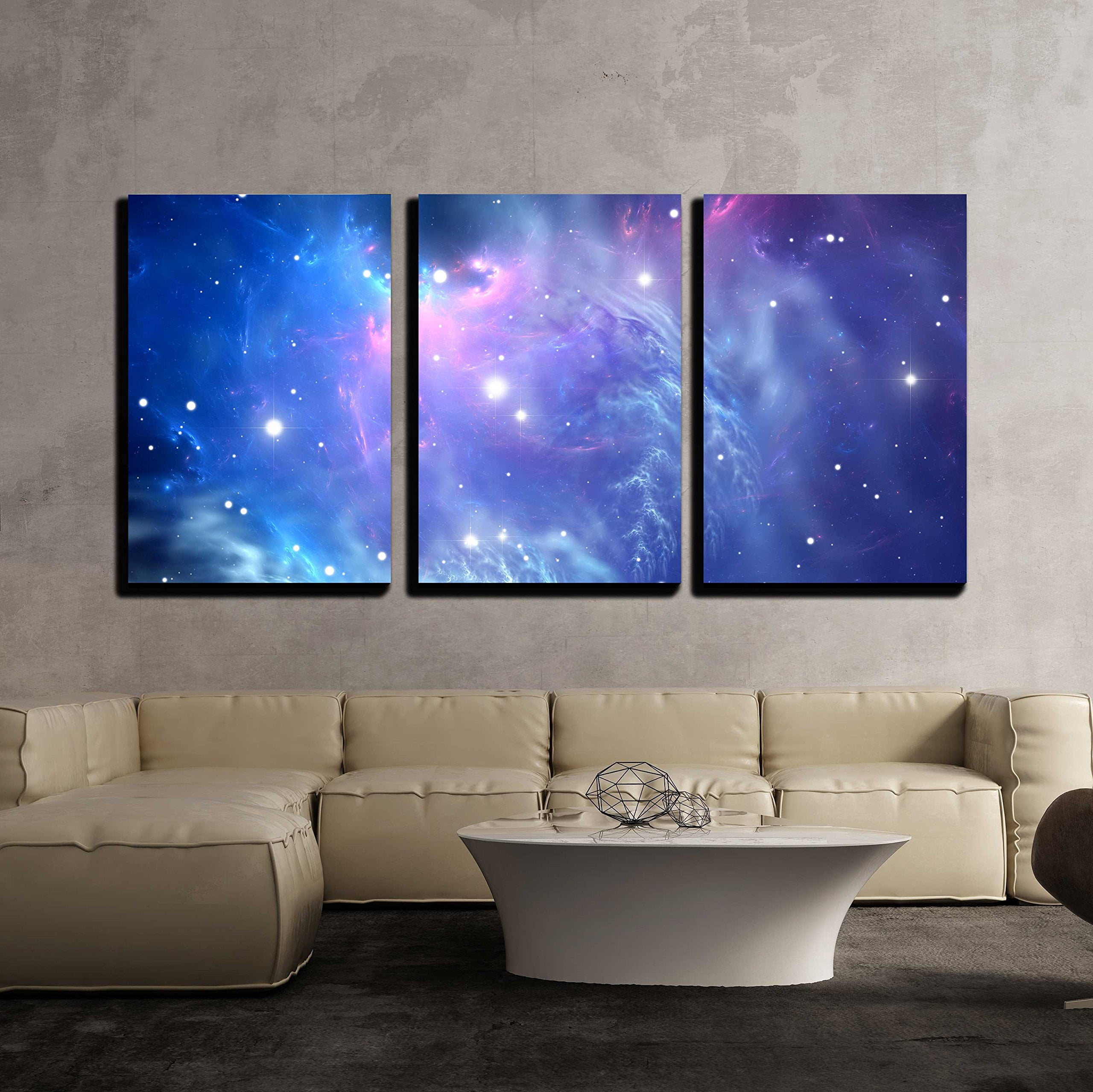 wall26 - 3 Piece Canvas Wall Art - Blue Space Nebula - Modern Home Art ...