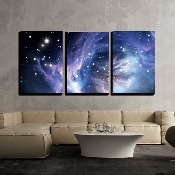 wall26 - 3 Piece Canvas Wall Art - Blue Space Nebula - Modern Home Art Stretched and Framed Ready to Hang - 24"x36"x3 Panels