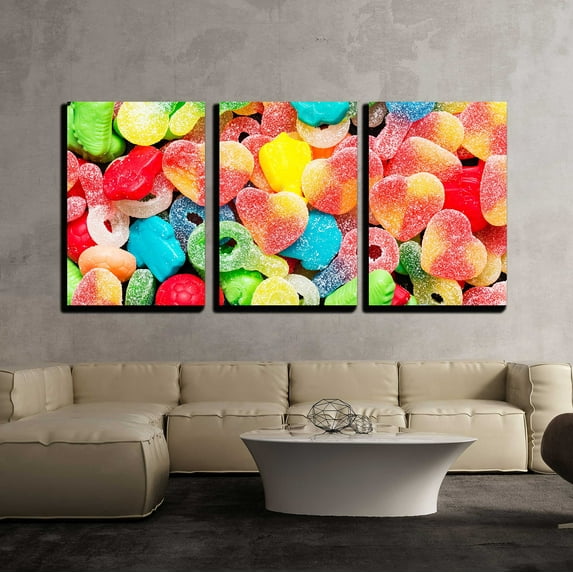 wall26 - 3 Piece Canvas Wall Art - Border of Colorful Jelly Candies - Modern Home Art Stretched and Framed Ready to Hang - 24"x36"x3 Panels