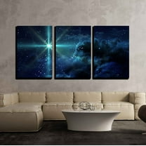 wall26 - 3 Piece Canvas Wall Art -Bright Star in Space - Modern Home Art Stretched and Framed Ready to Hang 24x16