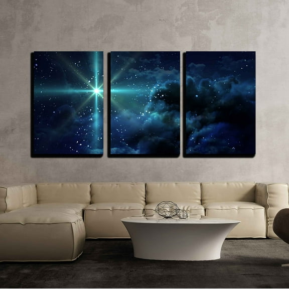 wall26 - 3 Piece Canvas Wall Art -Bright Star in Space - Modern Home Art Stretched and Framed Ready to Hang 24x16