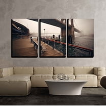 wall26 - 3 Piece Canvas Wall Art - Brooklyn Bridge in a Foggy Day in Downtown Manhattan - Modern Home Art Stretched and Framed Ready to Hang - 16"x24"x3 Panels