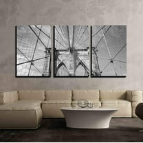 wall26 - 3 Piece Canvas Wall Art - Brooklyn Bridge New York City, USA in Black and White - Modern Home Art Stretched and Framed Ready to Hang - 16"x24"x3 Panels