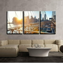 wall26 - 3 Piece Canvas Wall Art - Brooklyn Bridge with Traffic in Downtown Manhattan New York City - Modern Home Art Stretched and Framed Ready to Hang - 16"x24"x3 Panels