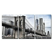 wall26 - 3 Piece Canvas Wall Art - Brooklyn Bridge in Vintage Color,New York - Modern Home Art Stretched and Framed Ready to Hang - 16"x24"x3 Panels