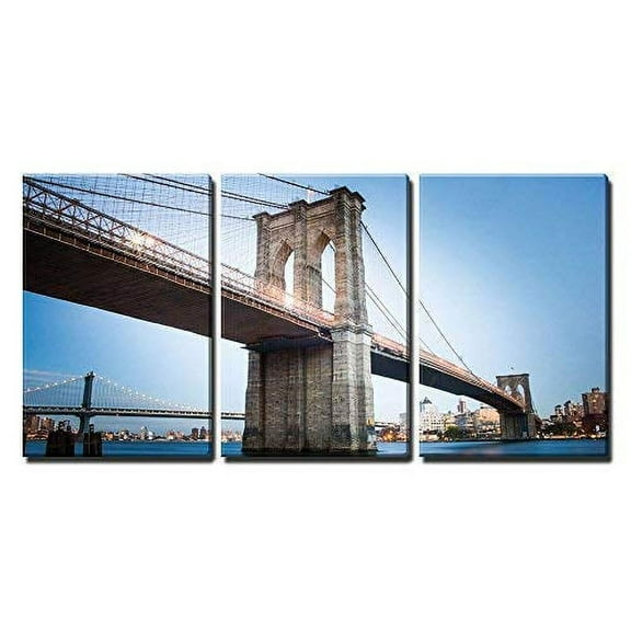 wall26 - 3 Piece Canvas Wall Art - Brooklyn Bridge in New York City - Modern Home Art Stretched and Framed Ready to Hang - 24"x36"x3 Panels