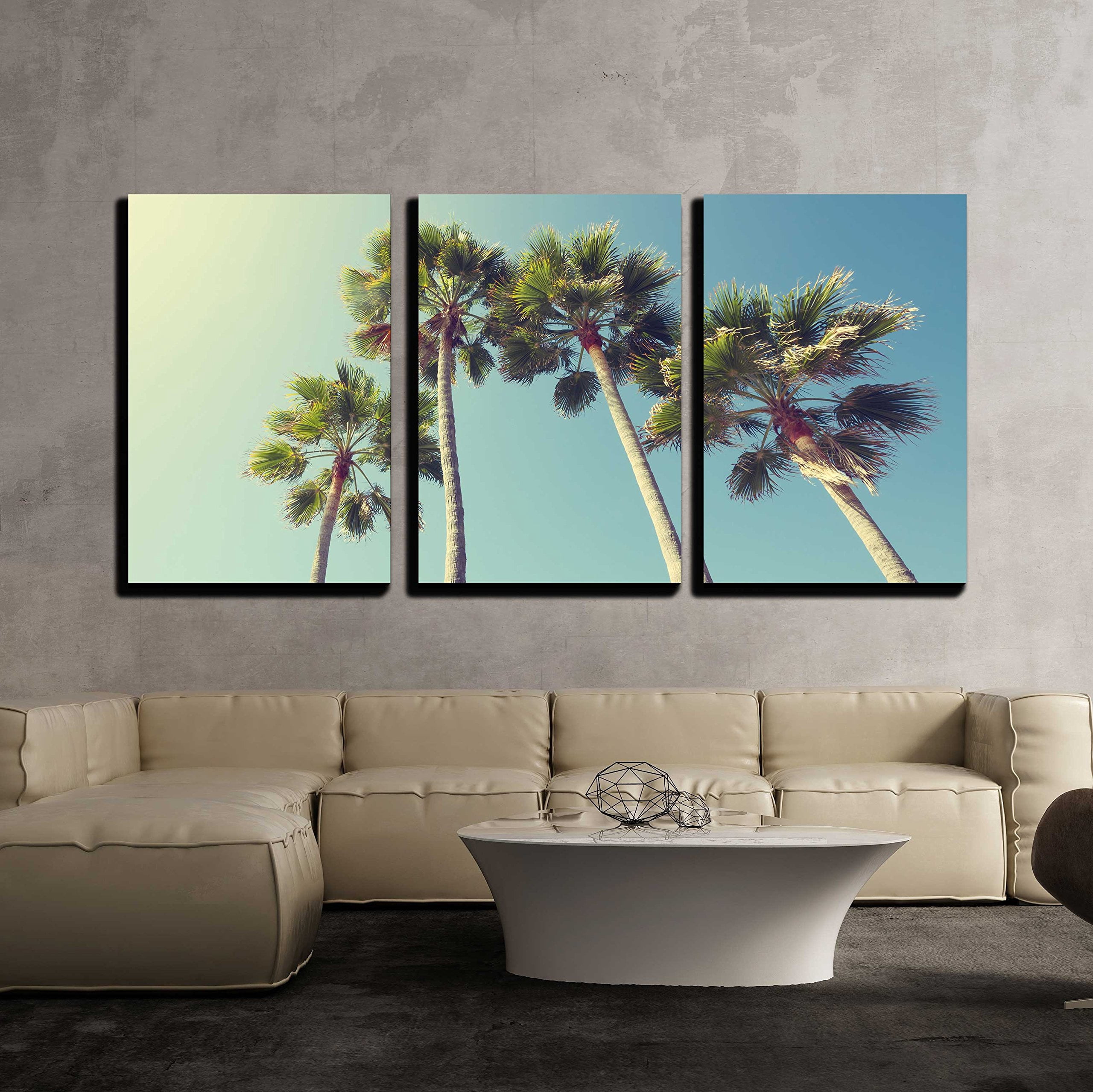 wall26 - 3 Piece Canvas Wall Art - California Palm Trees in Vintage ...