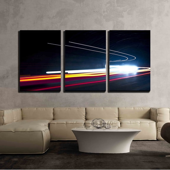 wall26 - 3 Piece Canvas Wall Art - Car Light Trails Art Image Long Exposure Photo Taken in a Tunnel - Modern Home Art Stretched and Framed Ready to Hang - 24"x36"x3 Panels