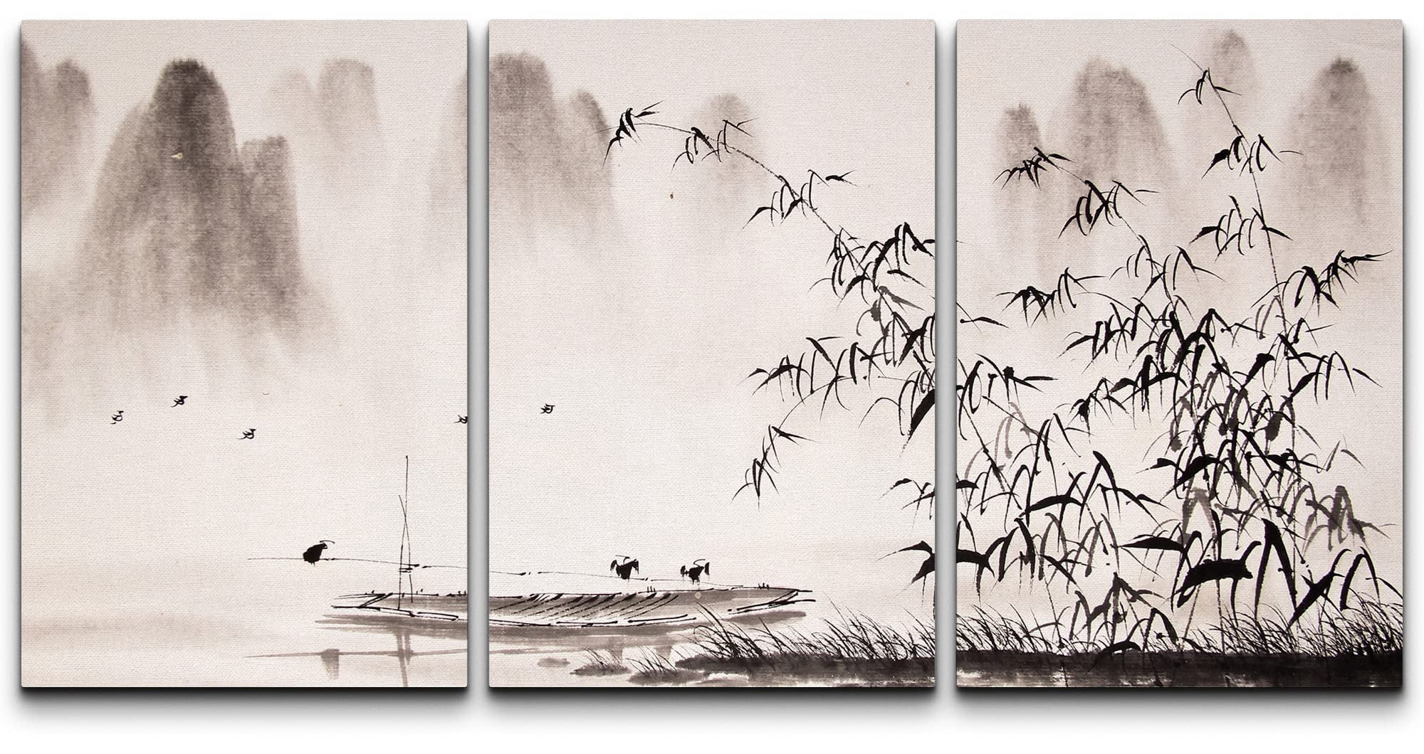 wall26 - 3 Piece Canvas Wall Art - Chinese Landscape Ink Painting ...