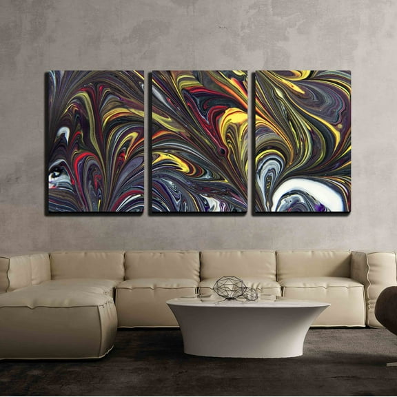 wall26 - 3 Piece Canvas Wall Art - Close Up Oil Paint - Modern Home Art Stretched and Framed Ready to Hang - 16"x24"x3 Panels