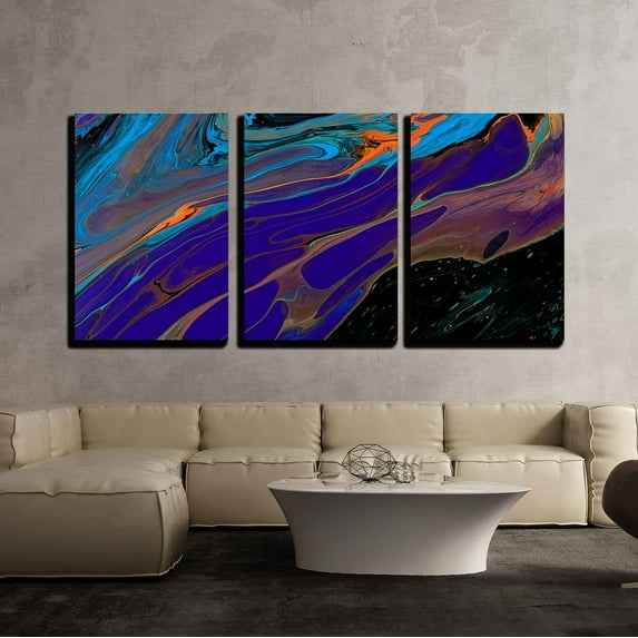 wall26 - 3 Piece Canvas Wall Art - Closeup View of an Original Painting. Hand Painted Abstract Dark Cosmic Grunge Background - Modern Home Art Stretched and Framed Ready to Hang - 24"x36"x3