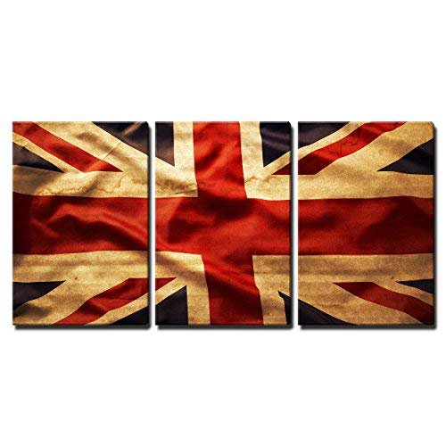 wall26 3 Piece Canvas Wall Art - Closeup of Grunge Union Jack Flag - Modern Home Art Stretched and Framed Ready to Hang - 24"x36"x3 Panels