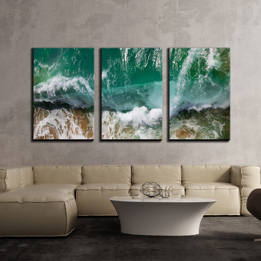 wall26 - 3 Piece Canvas Wall Art - Closeup of Sea Waves with Foam ...
