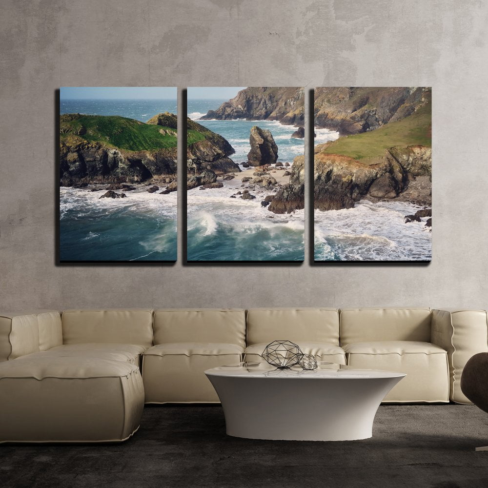 wall26 - 3 Piece Canvas Wall Art - Coast Landscape with Mountains and ...