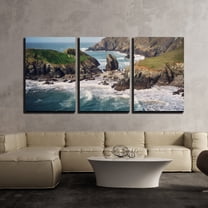 wall26 - 3 Piece Canvas Wall Art - Coast Landscape with Mountains and Sea Waves - Modern Home Art Stretched and Framed Ready to Hang - 24"x36"x3 Panels
