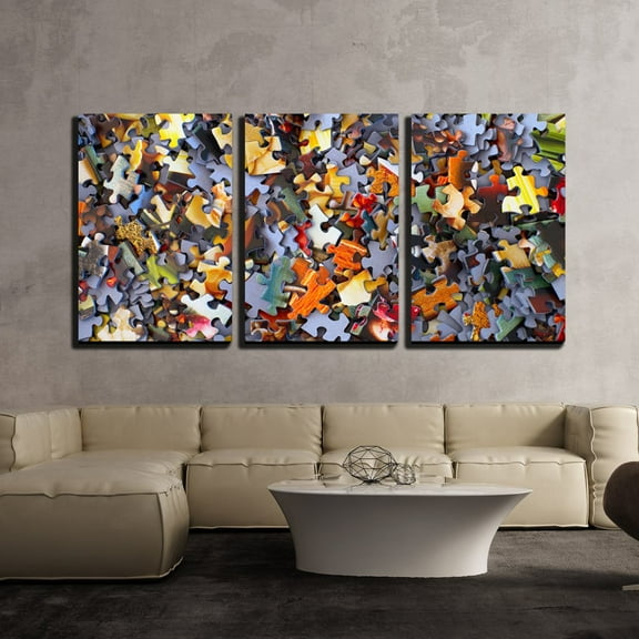 wall26 - 3 Piece Canvas Wall Art - Colorful Puzzle Pieces - Modern Home Art Stretched and Framed Ready to Hang - 16"x24"x3 Panels