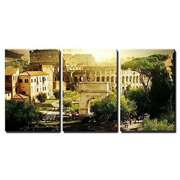 wall26 - 3 Piece Canvas Wall Art - Colosseum in Rome, Italy - Modern Home Art Stretched and Framed Ready to Hang - 16"x24"x3 Panels