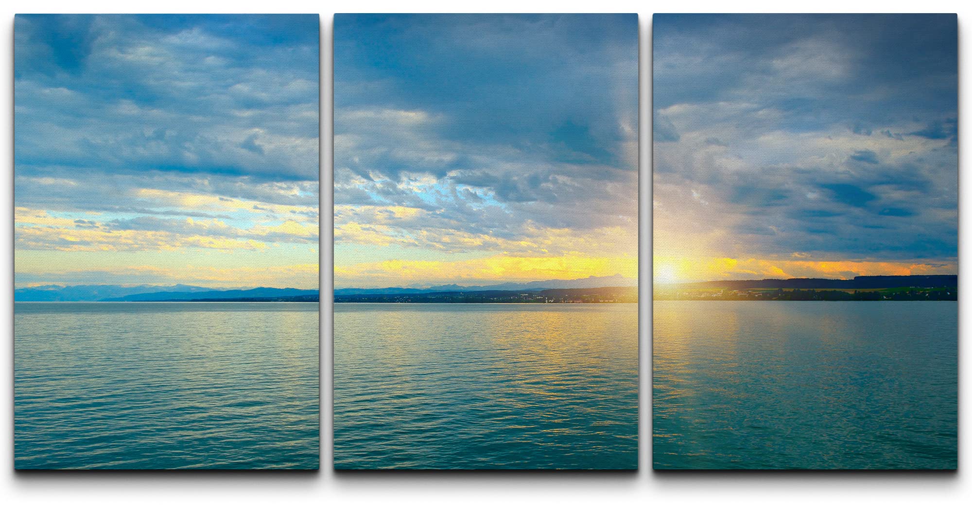 wall26 - 3 Piece Canvas Wall Art - Dawn Above Sea and Blue Sky - Modern ...